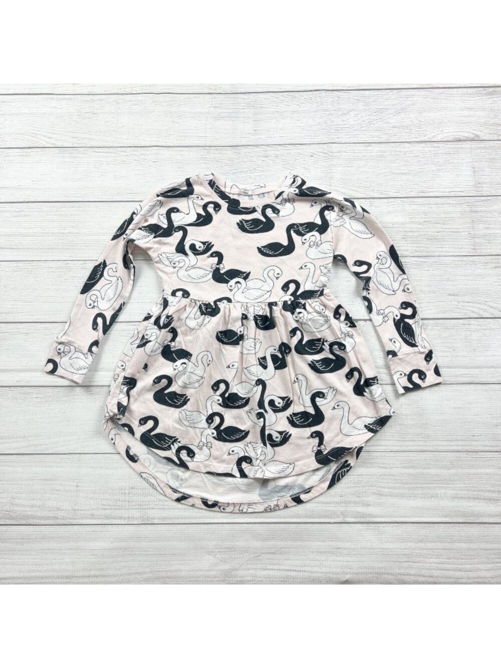 Hux Baby Girls Organic Cotton Swan Print Long Sleeve Dress 6 - Picture 1 of 3